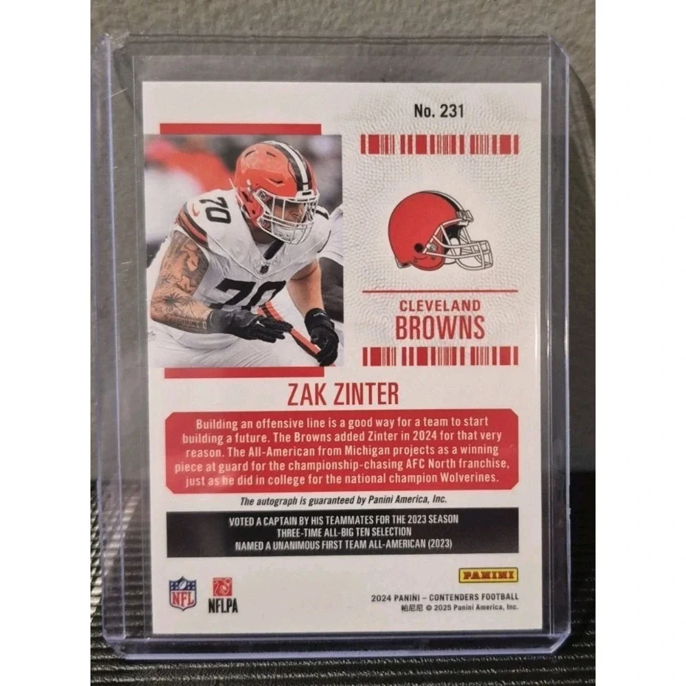 2024 Panini Contenders Zak Zinter #231 Rookie Ticket Auto (RC) (AU)  CLE Browns